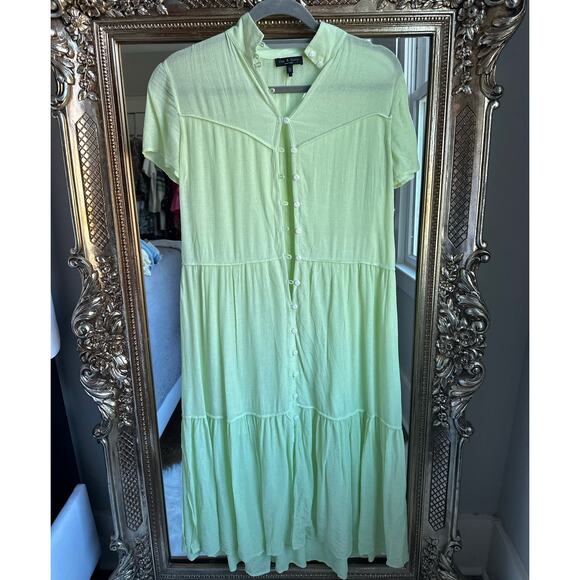 Rag & Bone Libby Tiered Seam Crinkle Midi Dress Lime Green XS - Picture 4 of 7